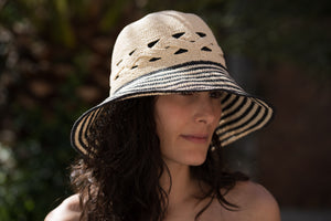 Chapeau Paille de Papier Couleur Naturelle et Noire